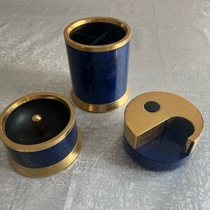 Elegant Blue and Gold Home Accent Set
